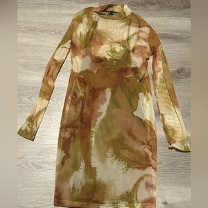 Gold white and brown tie dye dress